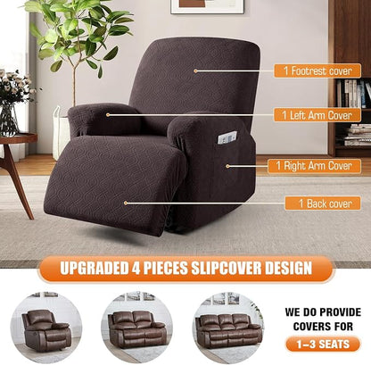 VANSOFY Oversized Recliner Chair Cover, 4-Pieces Stretch Recliner Covers - Image 7