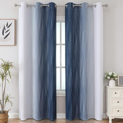 Navy Blue and Greyish White Blackout Curtains - Image 2