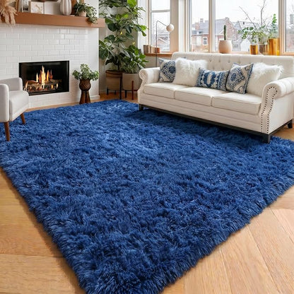Amdrebio Navy Blue Fluffy Area Rug 4x6 by Amdrebio