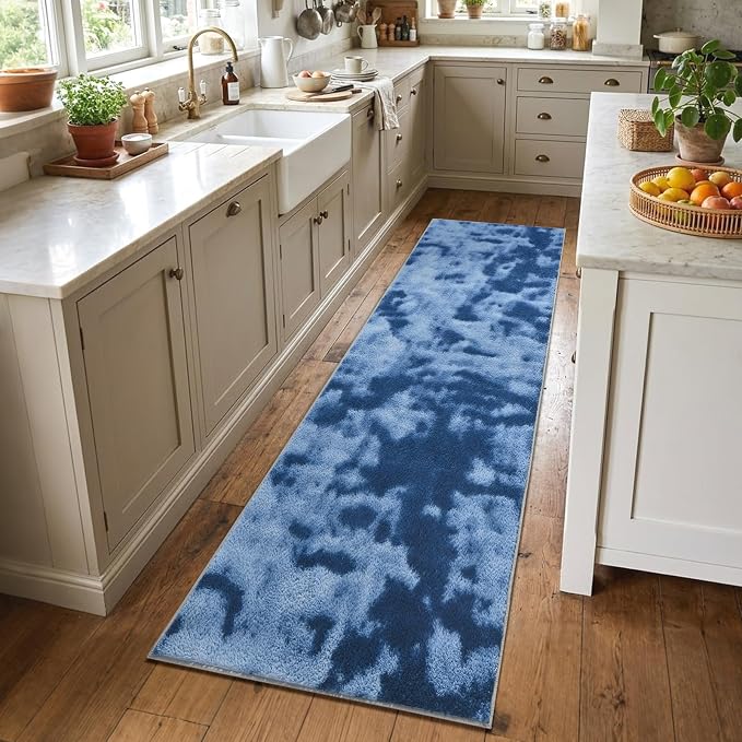 2x8 Tie-dye Dark Teal Runner Rug Washable Non-Slip by Unknown