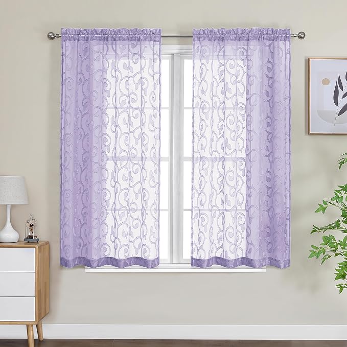 Furman Sheer Curtains 45 Inch Length 2 Panels Set by OWENIE