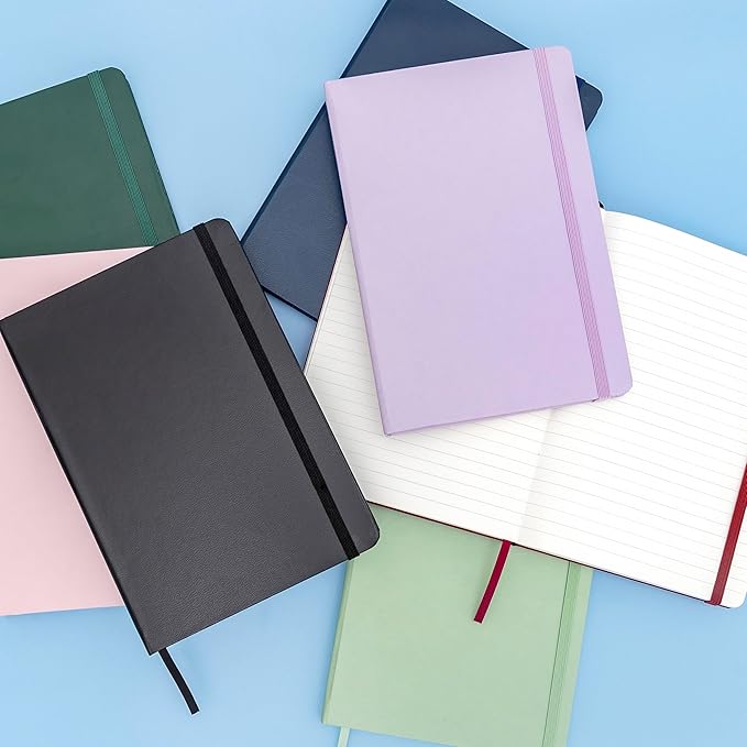PAPERAGE Lined Journal Notebook, (Black), 160 Pages, Medium 5.6 in x 8 in - 100 GSM Thick Paper – Hardcover Journaling Notebook for Work, School & Note Taking
