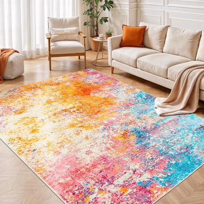 Rugflix 5x8 Area Rugs for Living Room, Washable Colorful Rainbow Large Rug | by RugflixAreaRugs