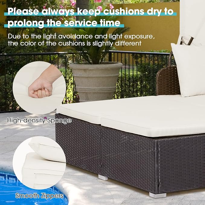COSTWAY Outdoor Daybed with Retractable Canopy, Wicker Patio Furniture Set with - Image 2