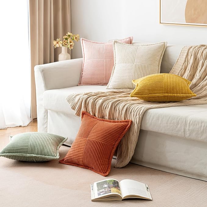 MIULEE Rust Fall Corduroy Decorative Euro Sham Pillow Covers 24x24 Inch - Image 4