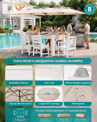 SERWALL Patio Dining Set with 15FT Double Side Umbrella, Outdoor Dining Sets - Image 2