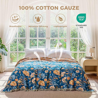 LUTBM Boho Throw Blanket for Bed Cotton Summer Blankets Twin Size for Bedroom - Image 3