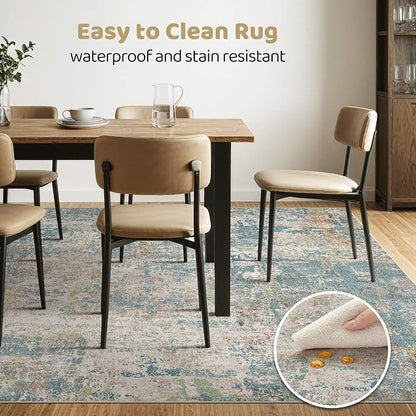 LOONGRUG 6x9 Area Rugs Washable Neutral Modern Living Room Rug Brown Teal | - Image 6