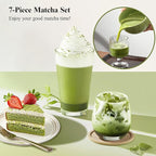 Ceramic Matcha Whisk Set 7 PCS Matcha Set Large Matcha Bowl, Matcha Whisk and Holder, Bamboo Scoop and Scoop Rest, Stainless Sifter and Tea Towel, Matcha Kit for Matcha Tea Ceremony Green