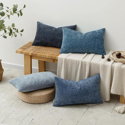 MIULEE Decorative Chenille Lumbar Pillow Covers Blue Series 12x20 | Pack of 4 - Image 4