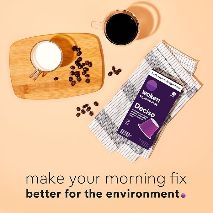WOKEN COFFEE Compostable Nespresso Pods - Deciso Dark Roast Italian Espresso Coffee Capsules Compatible With Nespresso Coffee Machine (60 Pod Count, 6 Boxes)