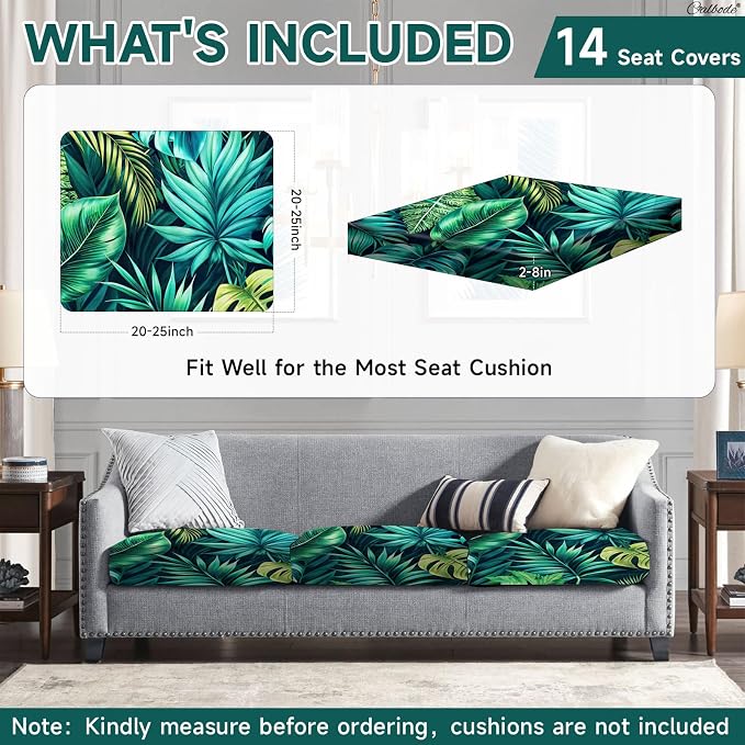 CALBODE 14 Pcs Stretch Outdoor Seat Cushion Covers, Breathable, Indoor/Outdoor - Image 2