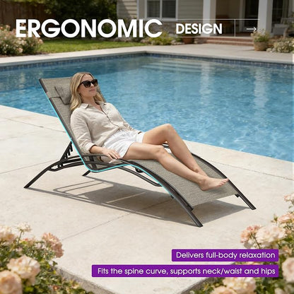 PURPLE LEAF Outdoor Chaise Lounge Chair Set of 3 Patio Pool Lounger Bronze - Image 6
