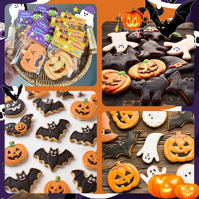 5-PIECE Halloween Cookie Cutters Set Stainless Steel cookie cutter molds Pumpkin, Bat, Ghost, Witch's Hat, Cat Cat Cookie Cutters Holiday Decorative Party Supplies