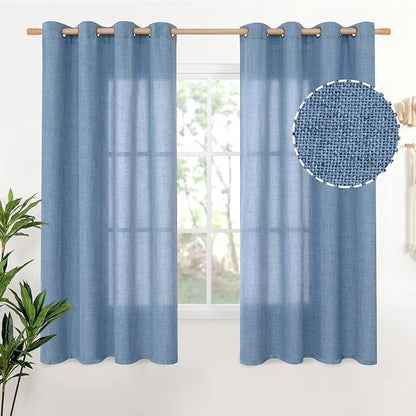 YoungsTex Blue Linen Curtains 63 Inch Length 2 Panels Set- Light Filtering by YoungsTex