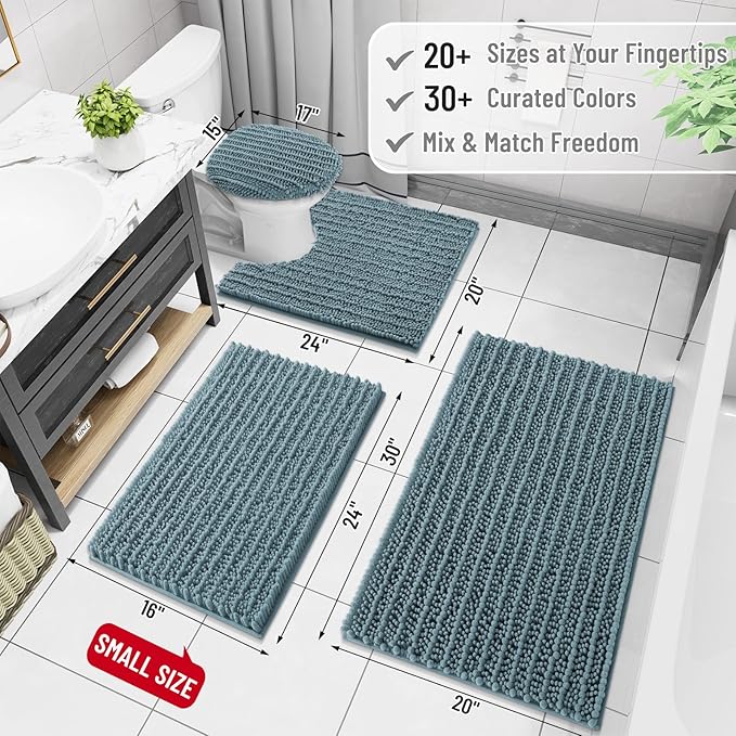 Arotive Luxury Chenille Bathroom Rug Mat, Extra Soft Thick Absorbent Shaggy Bath Rugs, Non-Slip Machine Wash Dry, Plush Bath Mats for Bathroom, Shower and Tub, 36x24, Smoky Gray