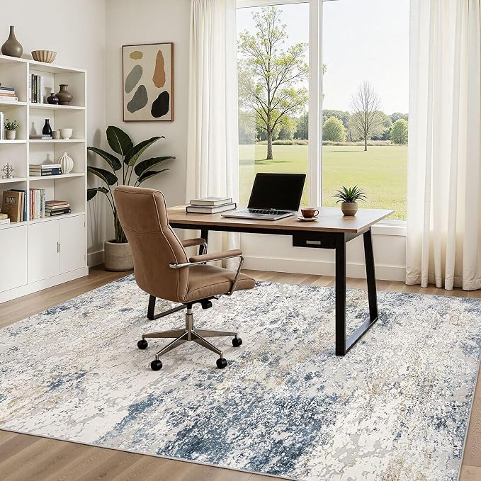 DMOYEST Area Rug Living Room Rugs 6x9 Washable Abstract Beige Blue Carpet | - Image 7