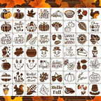 3inch Fall Stencils for Painting on Wood 56pcs Pumpkin Stencil Autumn Leaf Turkey Scarecrow Gnome Draw Templates for Wood Signs DIY Crafts Canvas Tier Tray Decor