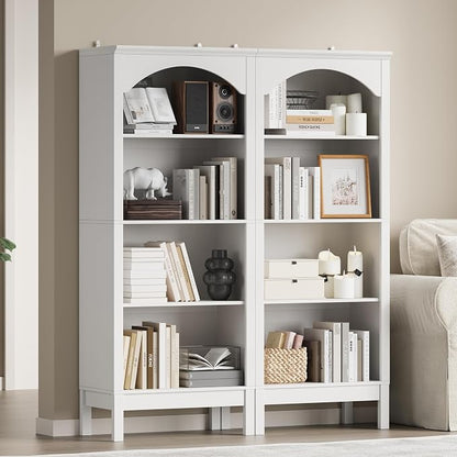 Arched Bookshelf with 4 Tier Open Shelves, Study and Living Room, Modern White - Image 3