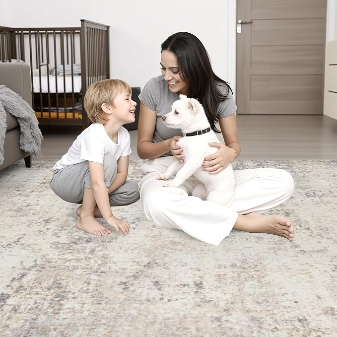 Round Area Rug Living Room: 4 ft Modern Washable Indoor Carpet | - Image 2