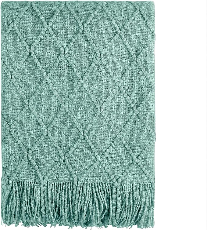 BOURINA Throw Blanket Textured Solid Soft Sofa Throw Couch Cover Knitted by BOURINA
