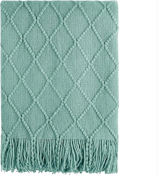 BOURINA Throw Blanket Textured Solid Soft Sofa Throw Couch Cover Knitted by BOURINA
