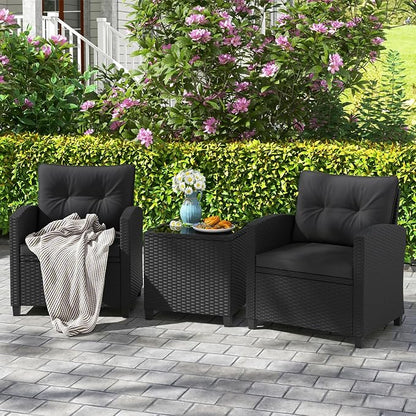 HAPPYGRILL 3 Pieces Wicker Patio Conversation Set, PE Rattan Bistro Sofa Set - Image 2