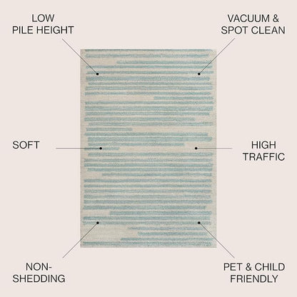 JONATHAN Y Khalil Modern Berber Stripe Cream/Turquoise Indoor Area Rug - Image 2