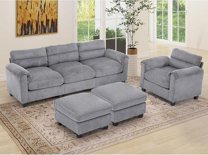 HAOMARKETS Corduroy 4-Piece Sofa Set, Upholstered Ottoman Set of 2, Accent by HAOMARKETS