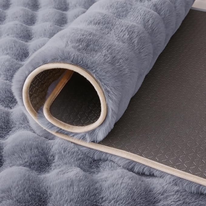 Blue Grey Rabbit Plush Rug 5'x7', Fluffy Shaggy Area Rug - Image 7
