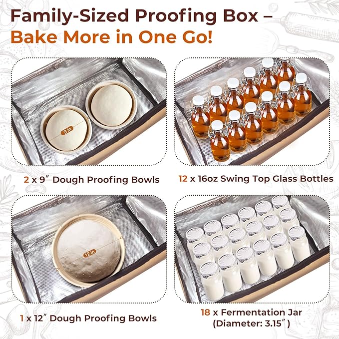 Folding Dough Proofer Box with Temp Control (50-130℉) & 24H Timer, Extra Large Bread Proofing Box for Sourdough, Pizza, Yogurt, Seed Starting, 3D Filament Drying, Space-Saving & Easy to Use