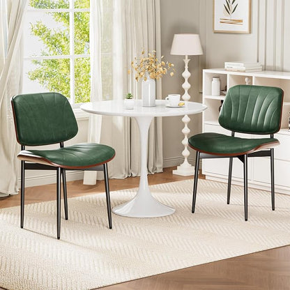 REONEY Dining Chairs Set of 2, Mid-Century Modern Upholstered PU Leather Chairs - Image 4