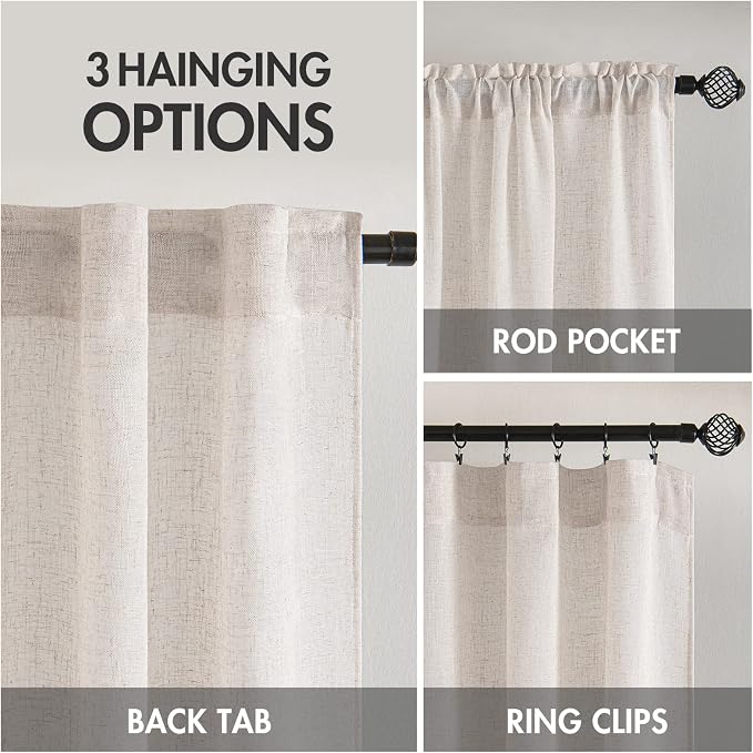 MIULEE White Linen Curtains 52x54 Inch Length 2 Panels - Image 3