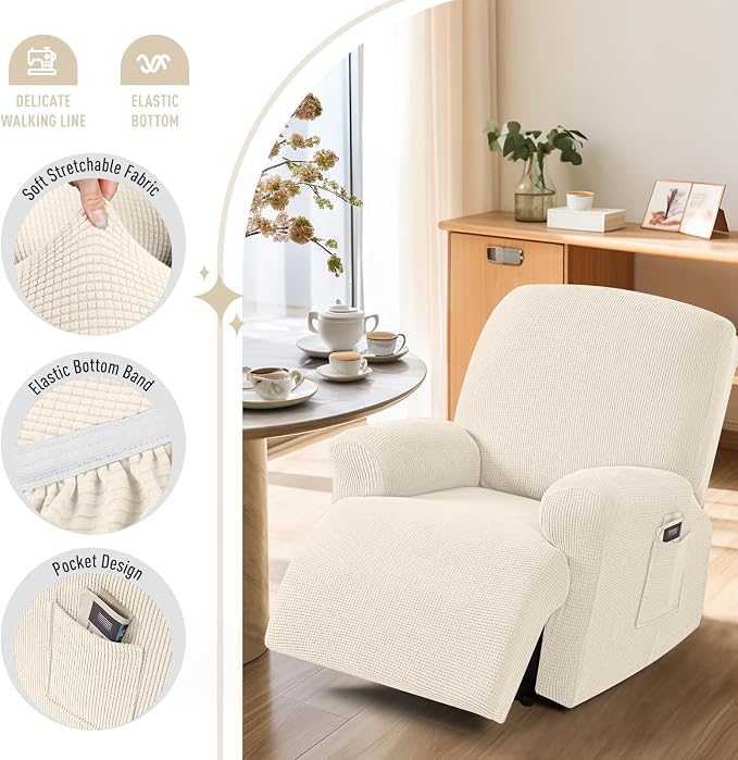 TAOCOCO Recliner Cover 4-Pieces, Recliner Stretch Sofa Slipcover, Recliner - Image 3
