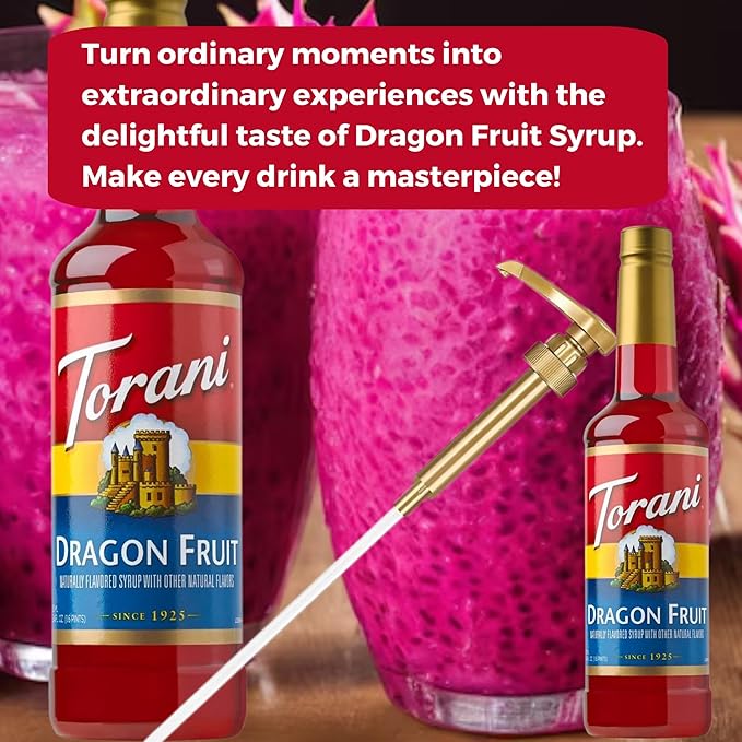 Jimoco® Syrup Pump Dispenser + Torani® Dragon Fruit Syrup, 25.4 oz - Coffee Syrup Pump & Flavoring Bundle