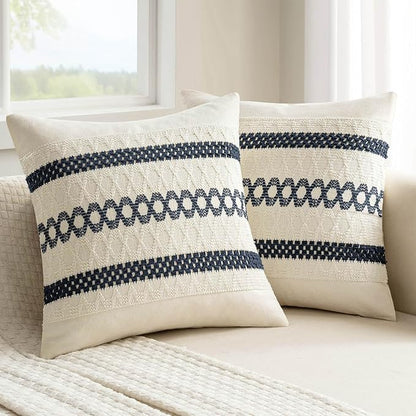 MIULEE Set of 2 Navy Blue Boho Decorative Pillow Covers 20x20 Inch | Farmhouse by MIULEE
