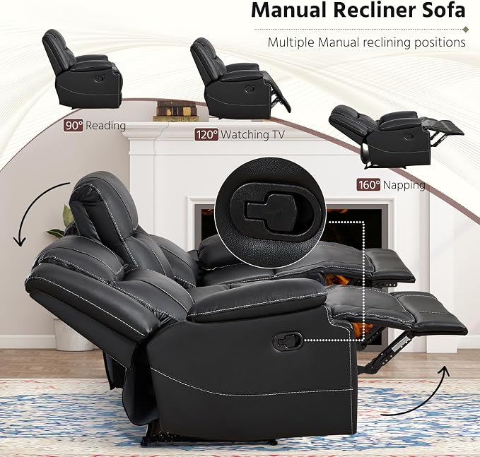 ANJ Premium Genuine Manual Reclining Sofa Set, Included Single Recliner Chair - Image 3