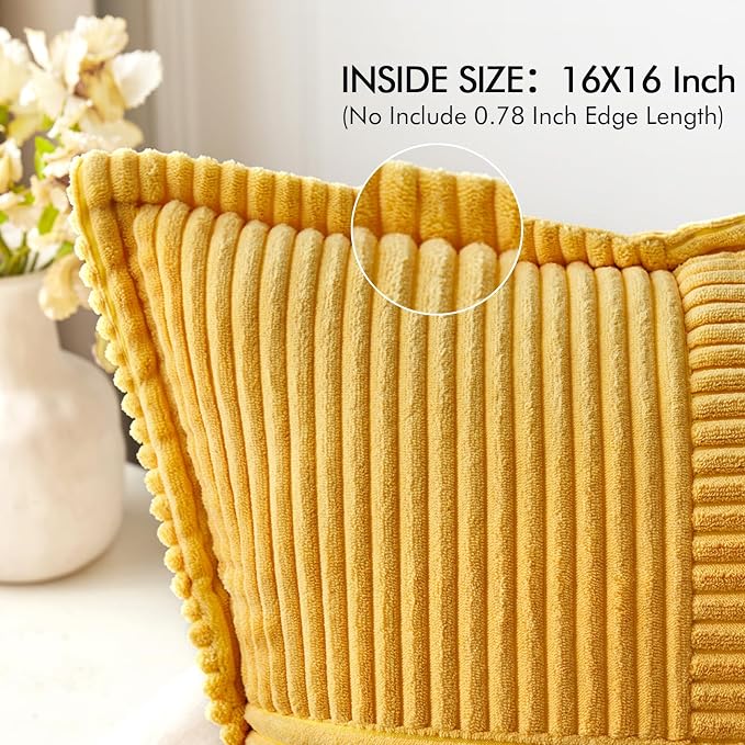 MIULEE Golden Yellow Corduroy Pillow Covers 16x16 Inch - Image 2
