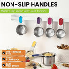 Spring Chef Magnetic Stainless Steel Measuring Cups (Patent Pending), Kitchen Tools with Easy to Read Markings for Measuring Dry or Liquid Ingredients, Set of 7, Multicolor