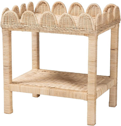 Bali & pari Sumana Bohemian Scallop Natural Rattan and Mahogany Side Table by balipari