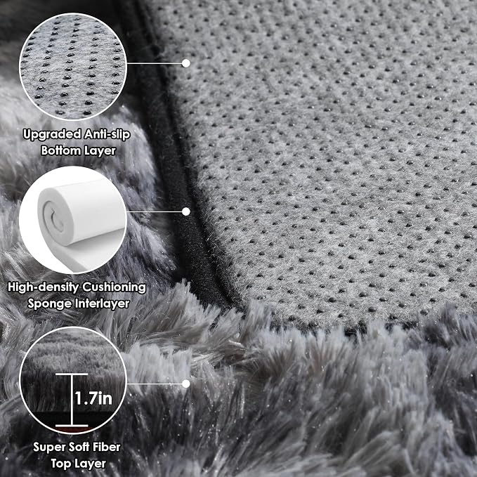 Area Rugs for Bedroom Living Room, Fluffy Tie-Dyed Dark Grey 4x6 Indoor Bedside - Image 4