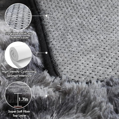 Rugs for Living Room Bedroom, 5x8 Fluffy Tie-Dyed Dark Grey Bedside Area Rug - Image 3