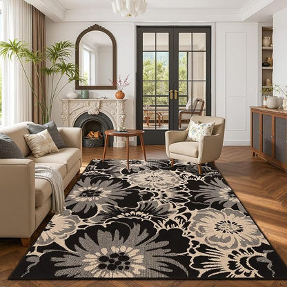 Findosom Washable Area Rug 5x7, Non Slip High-Low Textured Floral Rugs - Image 7