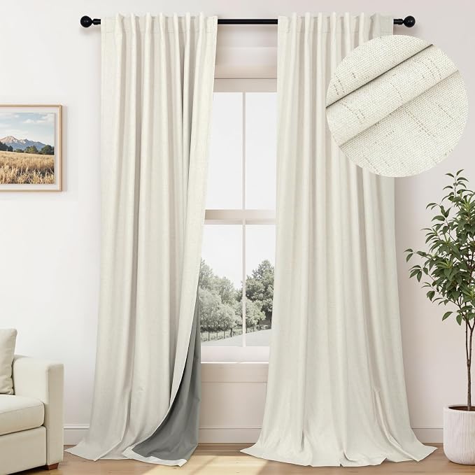 Cream Linen Blackout Curtains 60 Inches Wide - Image 2
