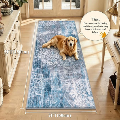 HEBE Hallway Runner Rug 2'x5', Washable Non Slip Kitchen Rug Runner | Soft Boho - Image 2