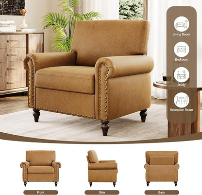 Nailhead Trim Accent Chairs Set of 2, Faux Leahter Mid Century Modern Living - Image 9