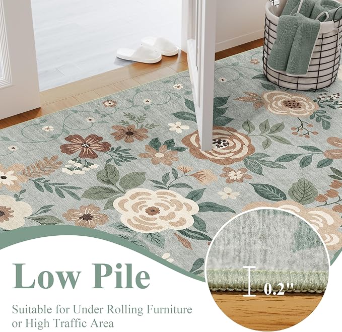 DUKINO 6x9 Area Rugs, Floral Washable Rug - Image 7