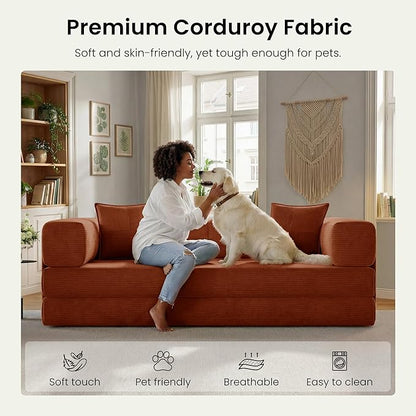 78.8" Convertible Futon Sofa Bed, Corduroy Futon Couch - Image 6