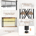 Yaheetech Kitchen Bakers Rack with Power Outlet & LED Lights, 5 Tiers Coffee Bar Table with 8 S Hooks, 64 Inches Tall Microwave Oven Stand with Storage for Spices, Pots, Rustic Brown