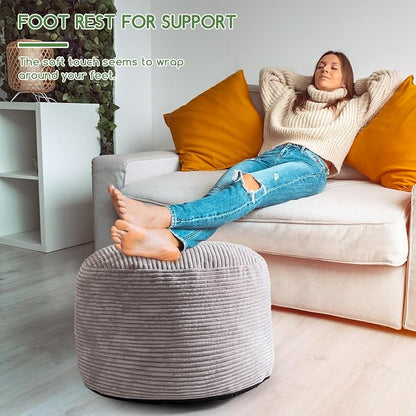 HIGOGOGO Round Stuffed Pouf Ottoman, Corduroy Poufs - Image 4